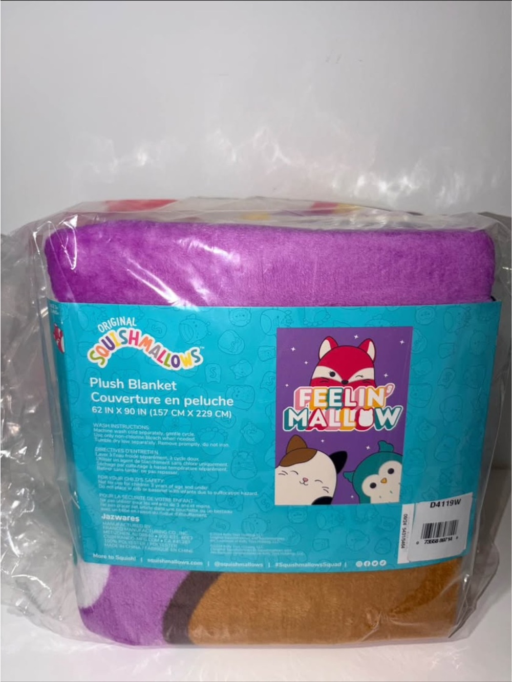 Squishmallows Feelin’ Mallow Plush Blanket 62x90 New